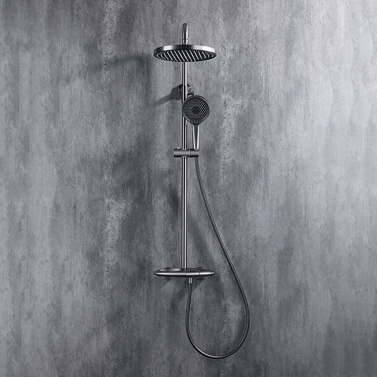 Fabricante de China, conjunto combinado de ducha gris de pistola de latón, conjunto mezclador de ducha de baño de lluvia termostático montado en la pared