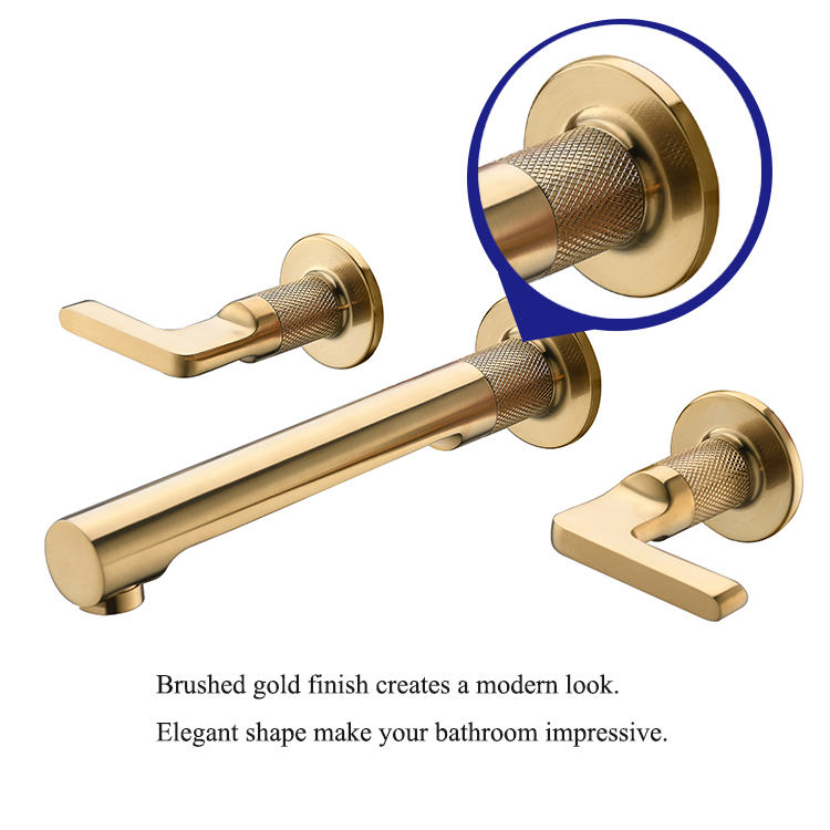 Estilo comercial 8 "generalizado de oro cepillado de doble manija de 3 orificios montado en la pared grifo mezclador del fregadero grifo del baño