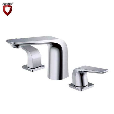 Fábrica de China Latón Agua fría y caliente Manija doble 3 Agujeros Grifo de lavabo de baño cromado Grifo mezclador de lavabo
