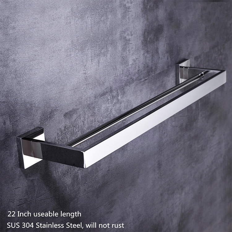 Fábrica de Guangdong, venta al por mayor, accesorios de baño de acero inoxidable, toallero cromado, toallero doble