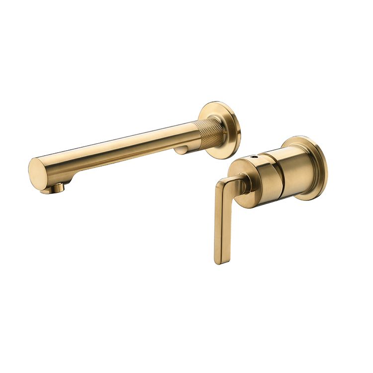 Fábrica de China de latón cepillado de oro de una manija de 2 orificios montado en la pared del grifo del lavabo del grifo del lavabo del baño
