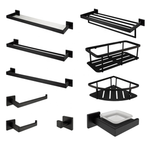Juego de accesorios de baño montados en la pared de acero inoxidable negro mate de alta calidad moderno