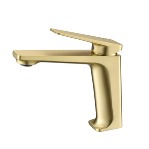 Grifo mezclador de lavabo dorado cepillado de una sola manija de alta calidad para baño