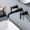 Grifo de lavabo de baño de doble manija montado en la pared de agua fría y caliente de latón mezclador de lavabo de 3 agujeros oculto negro
