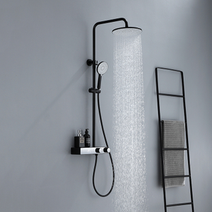 Juego de ducha de lluvia redonda con sistema de ducha de baño montado en la pared multifunción negro mate
