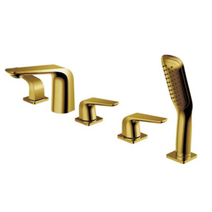 Kaiping Gockel, 5 agujeros, titanio, oro, cobre, 3 manijas, juego de grifo de bañera montado en la cubierta de la bañera