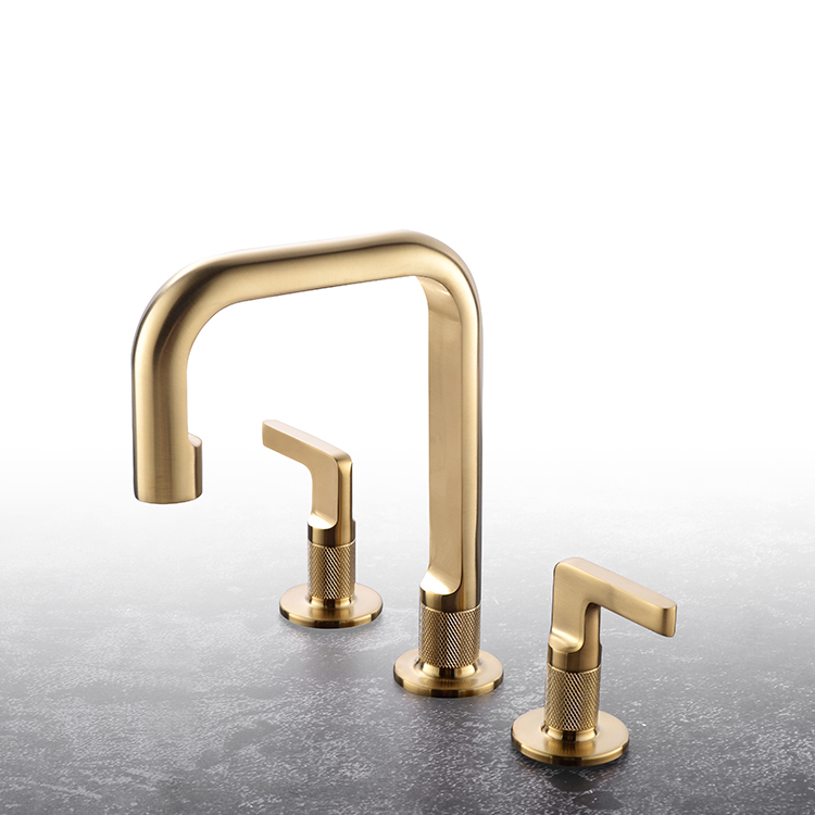 Latón Agua fría y caliente Montado en cubierta Dorado cepillado 8 "Grifo mezclador de lavado de doble manija generalizado Grifo de lavabo de baño