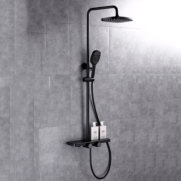Grifo de ducha de lluvia de baño de latón moderno, columna montada en la pared, juego de ducha de baño negro mate