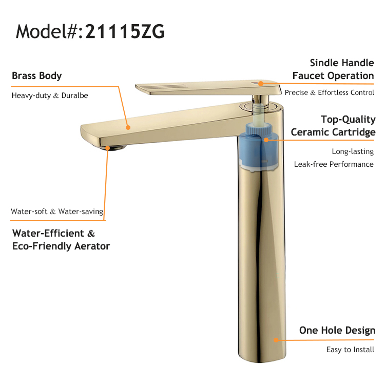 Grifo monomando para lavabo montado en cubierta de oro de circonio de nuevo diseño 2022
