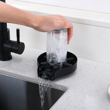 Lavadora automática de vasos de acero inoxidable 304, color negro mate, herramienta de limpieza de enjuague de vidrio, enjuagador de vidrio para fregaderos de cocina, taza de vidrio