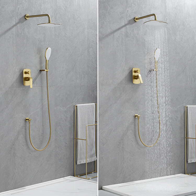 Conjunto de sistema de ducha de lluvia de montaje en pared dorado Conjunto de grifo de ducha oculto para baño en cascada