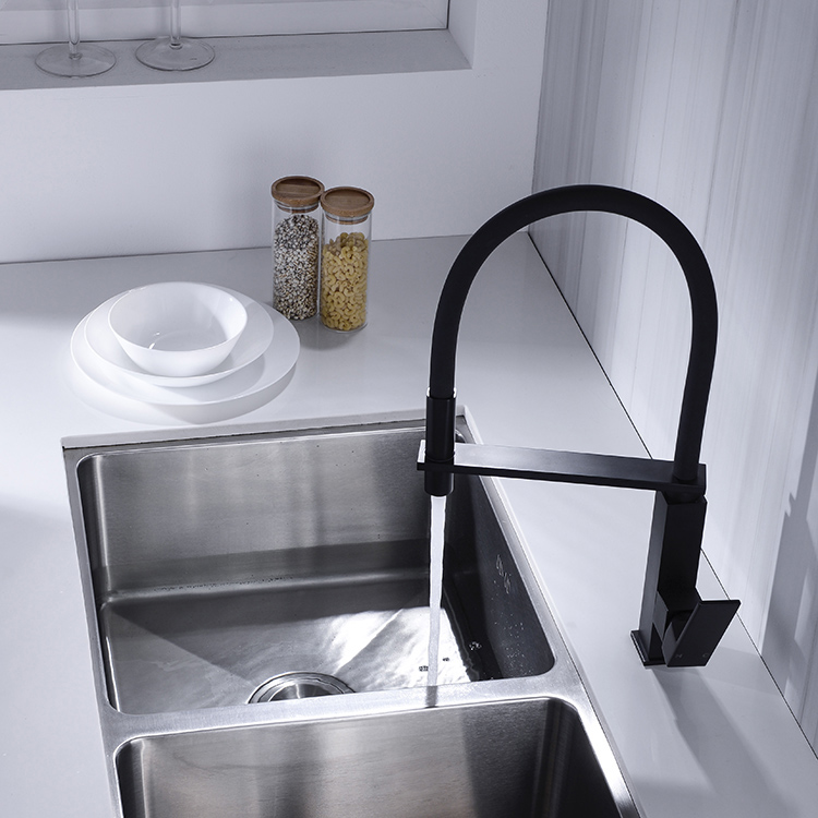 Grifo monomando negro para cocina, montaje en cubierta, agua caliente y fría, grifos mezcladores para fregadero de cocina
