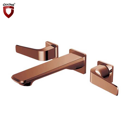 Grifo de baño de grifo mezclador de lavabo de 8 "de doble manija montado en la pared de oro rosa de alta calidad