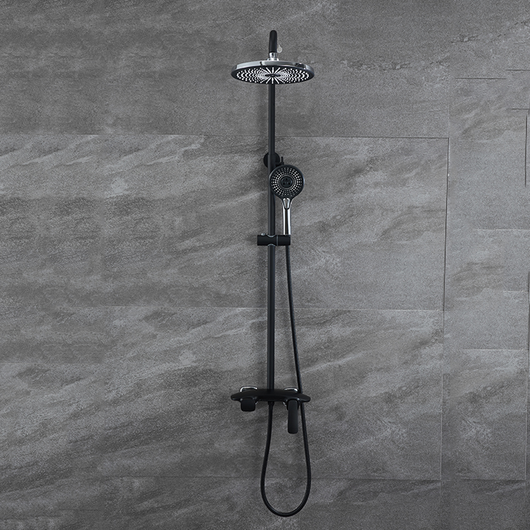 Sistema de columna de ducha de lluvia expuesta para baño de latón negro mate montado en la pared del hotel, juegos de mezclador de grifo, juego de ducha
