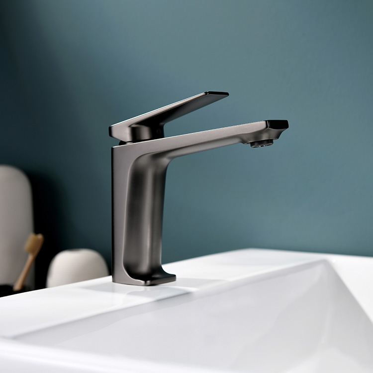 Grifo de baño gris con pistola de marca de agua, nuevo diseño, grifo mezclador de cara de agua fría y caliente de un solo mango