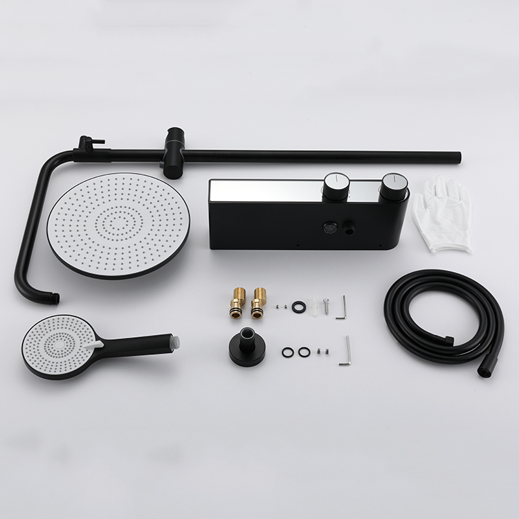 Proveedor de Kaiping, sistema de ducha de lluvia de montaje en pared de latón, juego de grifo de ducha negro mate para baño