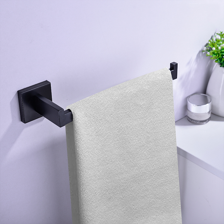 Accesorios de baño modernos montados en la pared, toallero negro mate de acero inoxidable, toallero individual