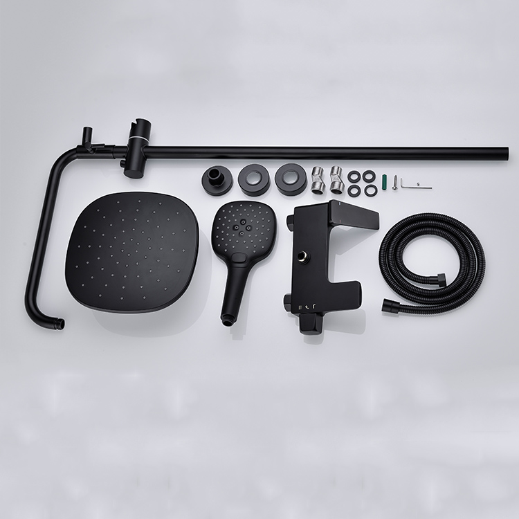 Juego de ducha de lluvia para baño expuesto Kaiping Gockel Matt Black con ducha de mano