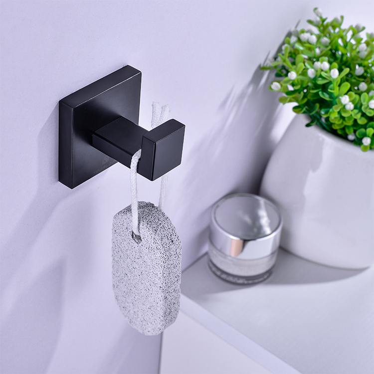 Nuevo diseño, negro mate, colgador de ropa montado en la pared, gancho para toalla, gancho para bata de acero inoxidable