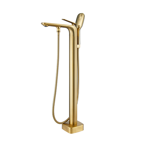 Grifo de bañera independiente de oro cepillado, soporte de suelo de latón, mezclador de ducha de bañera