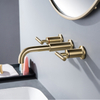 Grifo de lavabo de baño de 3 orificios de montaje en pared de oro cepillado de estilo europeo, grifo mezclador de doble manija de 8 pulgadas